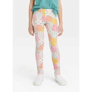 Girls Hexagon Patch Leggings Large 10/12 Durable Knee Stretch Floral Multi Color